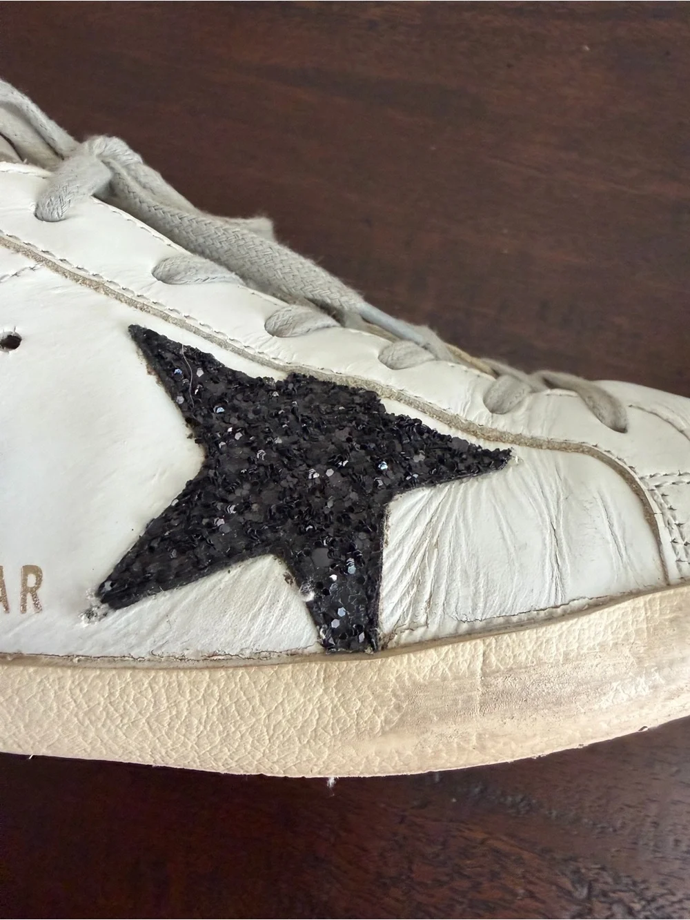 Golden Goose Superstar black glitter star silver heel size 38